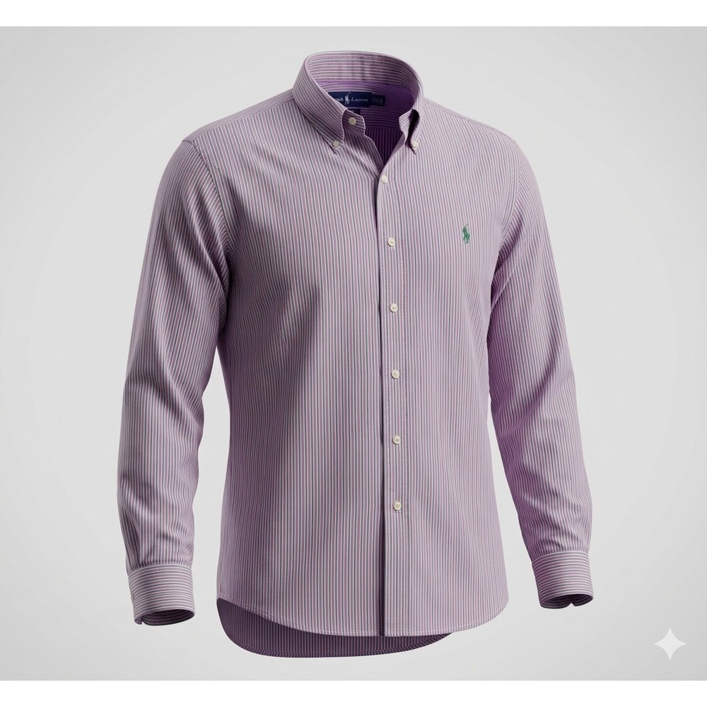 Ralph Lauren Classic Fit Purple & Green Striped Button Up Dress Shirt. Size 2XL